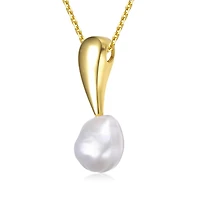 Sterling Silver 14K Gold Plated with Genuine Freshwater Pearl Drop Pendant Necklace