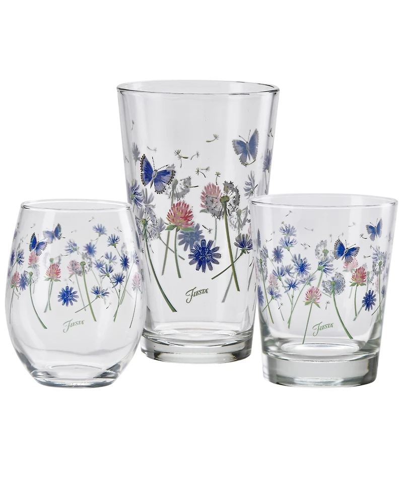 Fiesta Breezy Floral 15-Ounce Tapered Double Old Fashioned (Dof) Glass, Set of 4
