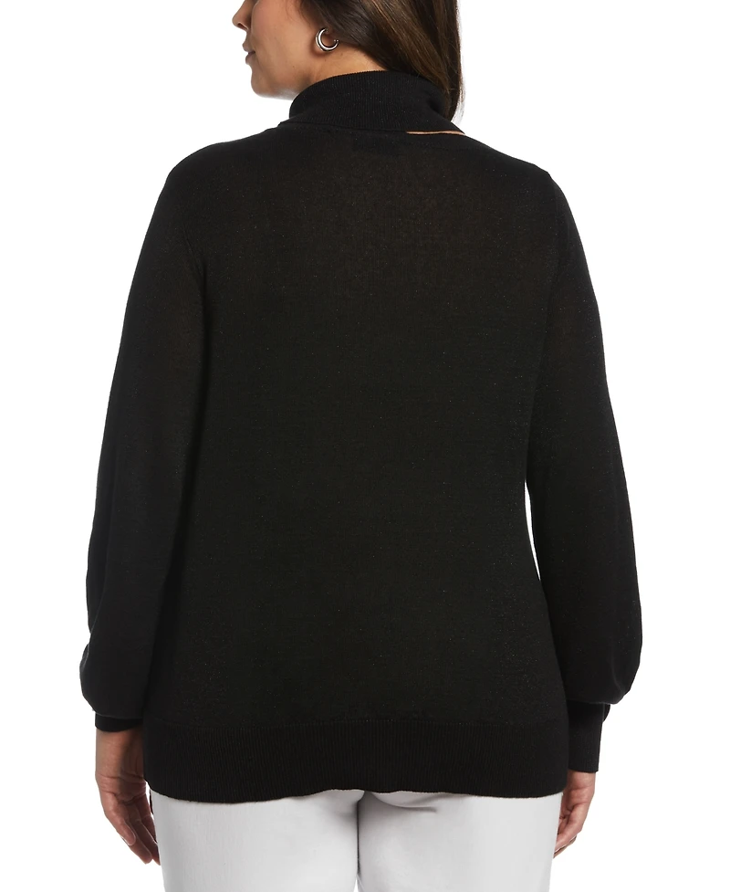 Ella Rafaella Plus Rib Trim Long Sleeve Cut Out Sweater