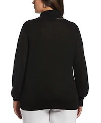 Ella Rafaella Plus Rib Trim Long Sleeve Cut Out Sweater
