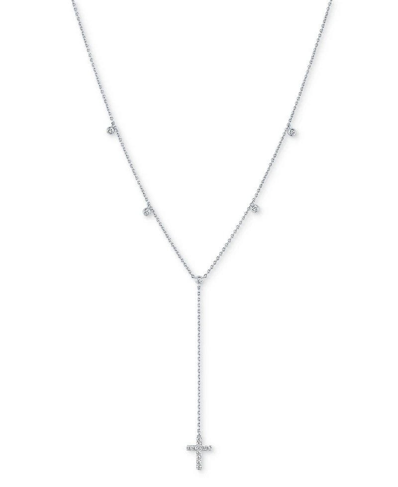 Diamond Cross 18" Lariat Necklace (1/5 ct. t.w.) in Sterling Silver