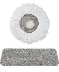 True & Tidy 1 Piece Round Mop Pad and 1 Piece Flat Mop Pad Replacement Set for Spray-360 Clean Everywhere Spray Mop Kit