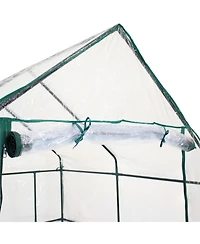Outdoor Portable Growing Rack Grandeur Mini Walk-In Greenhouse with Roll-Up Door - 4 Shelves - Clear