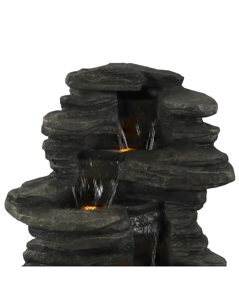 Sunnydaze Decor Stacked Shale Rock 38-Inch Waterfall Fountain with Led Lights - Electric Submersible Pump
