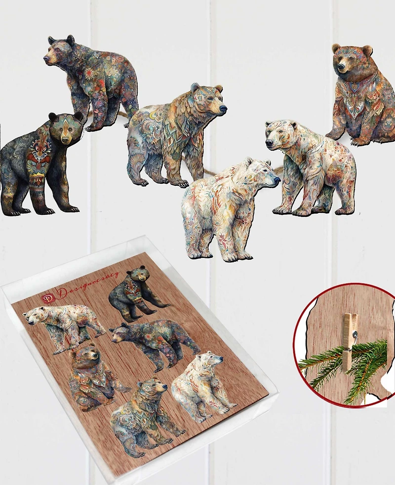 Designocracy Holiday Wooden Clip-On Ornaments Bear Parade Set of 6 G. DeBrekht