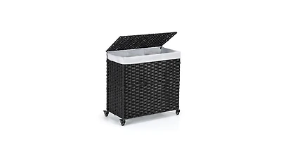 Laundry Hamper with Wheels and Lid-Black