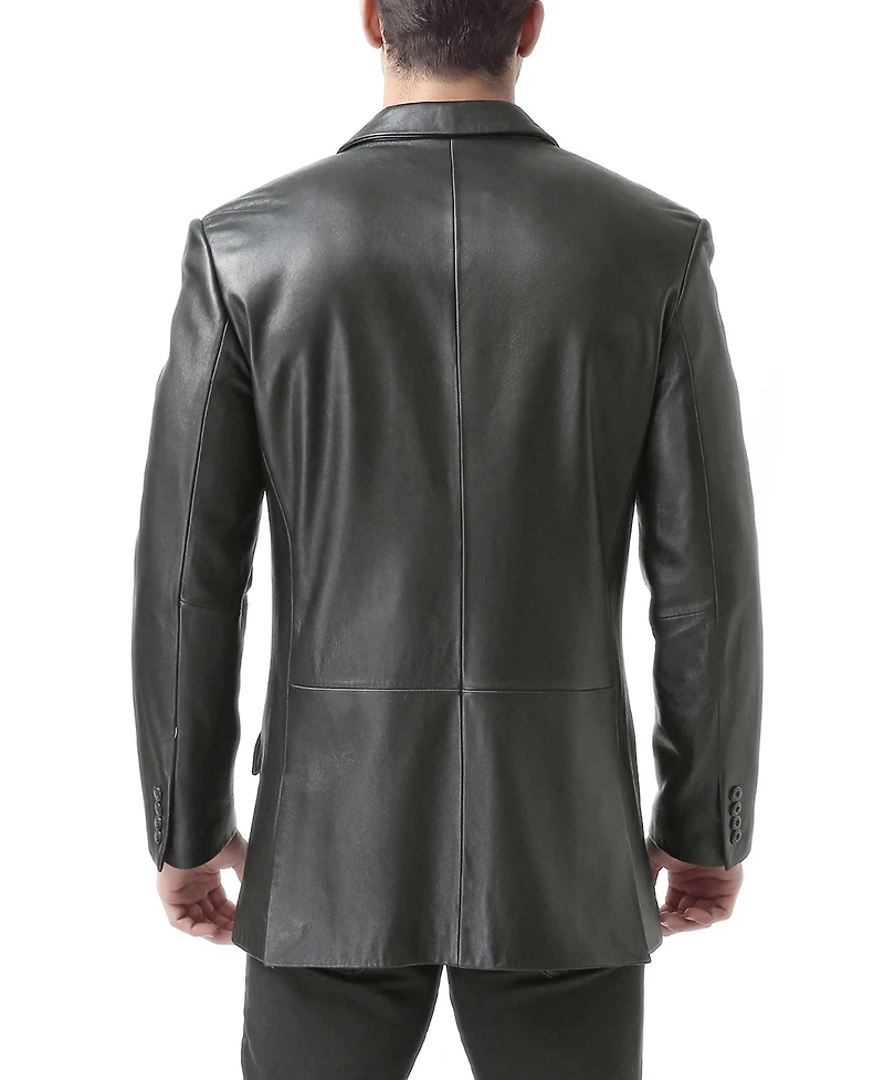 Bgsd Men Peaked Lapel Two-Button Leather Blazer