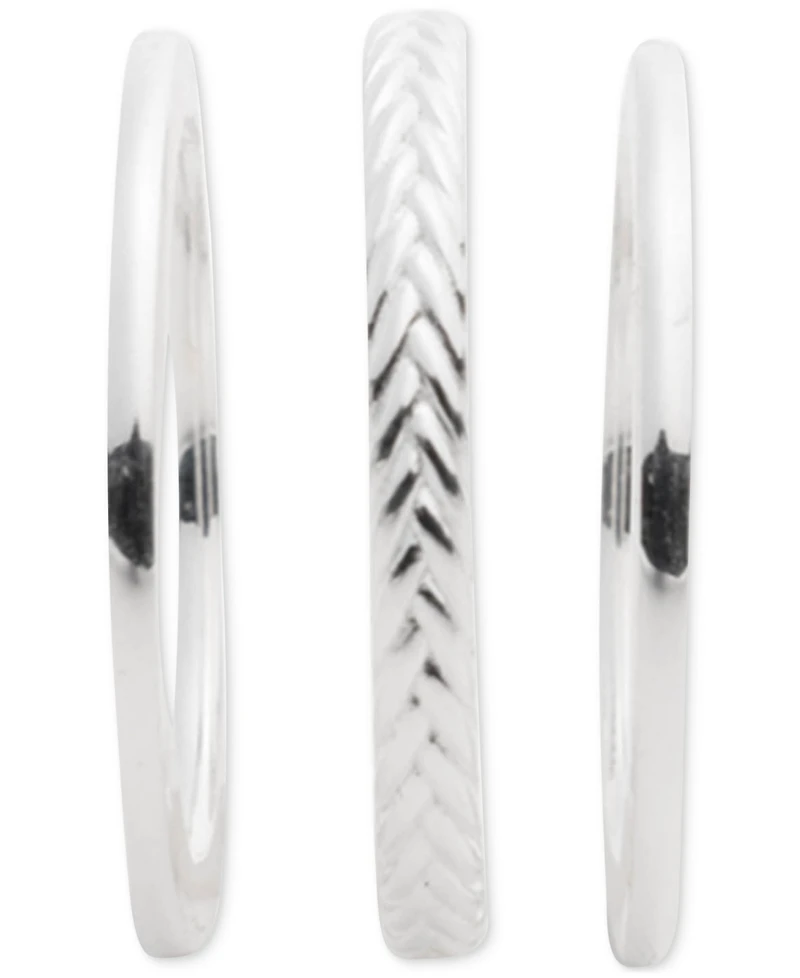 Lauren Ralph Lauren 3-Pc. Set Polished & Herringbone Design Stack Rings in Sterling Silver