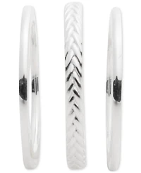 Lauren Ralph Lauren 3-Pc. Set Polished & Herringbone Design Stack Rings in Sterling Silver