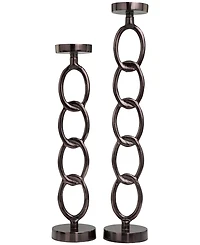 Aluminum Chain Link Geometric Candle Holder 23" and 19" H, Set of 2