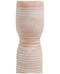 Ceramic Whitewashed Ribbed Terracotta Candle Holder 11" and 9" H, Set of 2