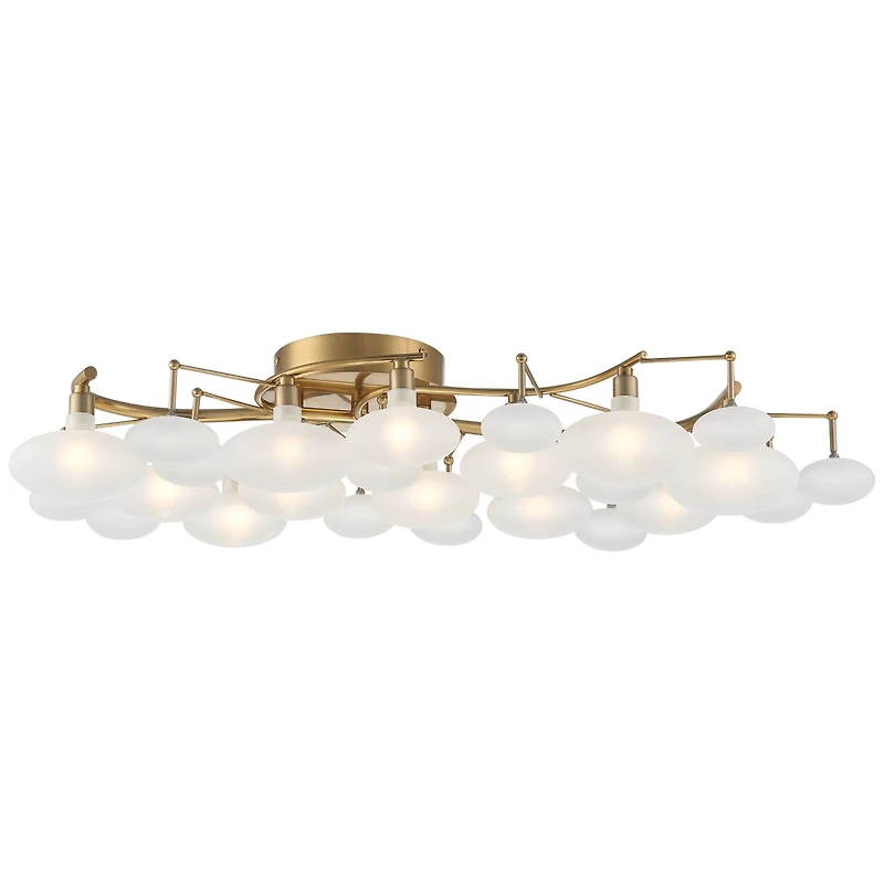Possini Euro Design Lilypad Modern Ceiling Light Semi Flush Mount Fixture 30 1/4" Wide Warm Brass 12-Light Frosted Glass Shade for Bedroom Living