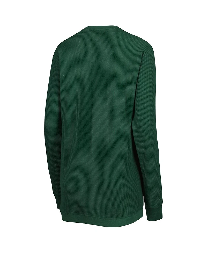 Women's Pressbox Green Michigan State Spartans Surf Plus Southlawn Waffle-Knit Thermal Tri-Blend Long Sleeve T-shirt