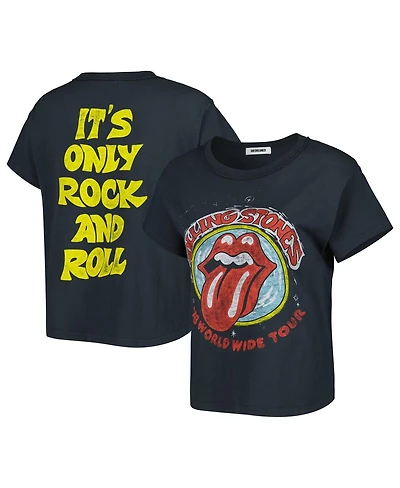 Women's Black Distressed Rolling Stones Graphic Reverse Girlfriend T-shirt