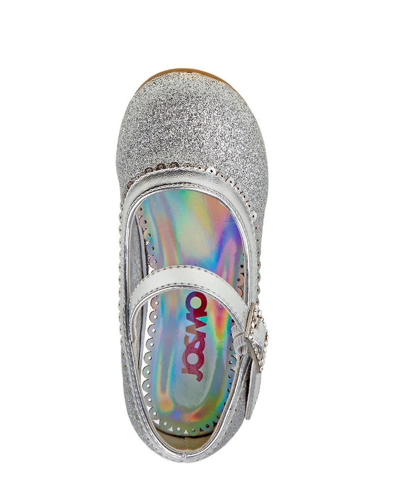 Josmo Toddler Dress Glitter Mary Jane Wedding Party Heels Flower Shoes with Hook and Loop Buckle