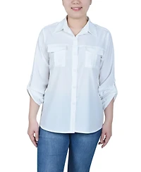 Ny Collection Petite 3/4 Sleeve Roll Tab Utility Blouse