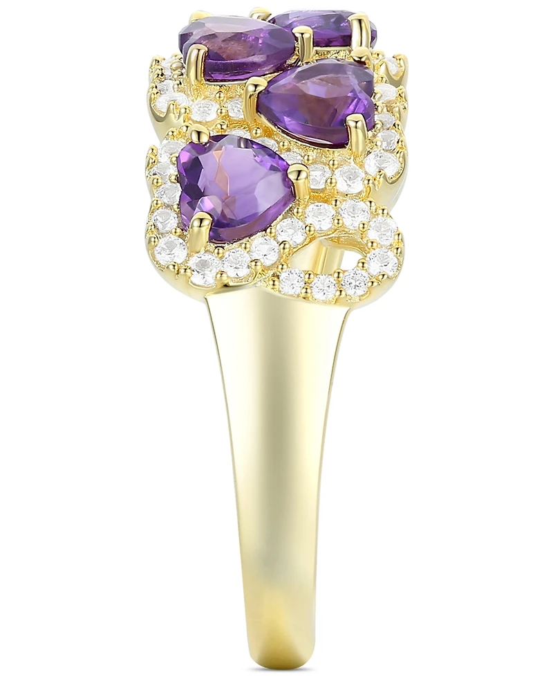 Amethyst (1-1/2 ct. t.w.) & Lab-Grown White Sapphire (3/8 ct. t.w.) Heart Cluster Statement Ring in 14k Gold-Plated Sterling Silver