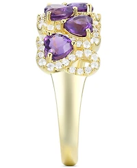Amethyst (1-1/2 ct. t.w.) & Lab-Grown White Sapphire (3/8 ct. t.w.) Heart Cluster Statement Ring in 14k Gold-Plated Sterling Silver