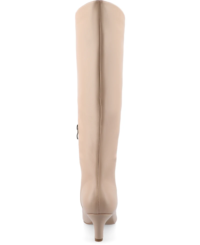 Journee Collection Women's Tullip Wide Width Calf Kitten Heel Pointed Toe Knee High Dress Boots