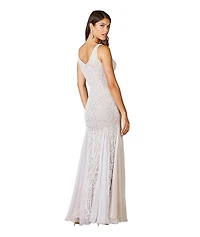 Lara Women's Greta Beaded V-Neck Tulle Wedding Dress with Contrast Lining