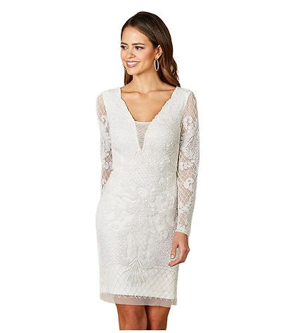 Lara Women's Carla Long Sleeve Beaded Lace Mini Dress