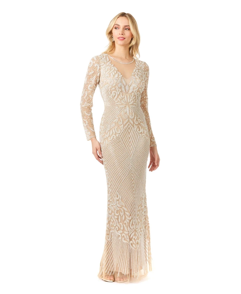 Lara Women's - Fitted Long Sleeve Beaded Gown
