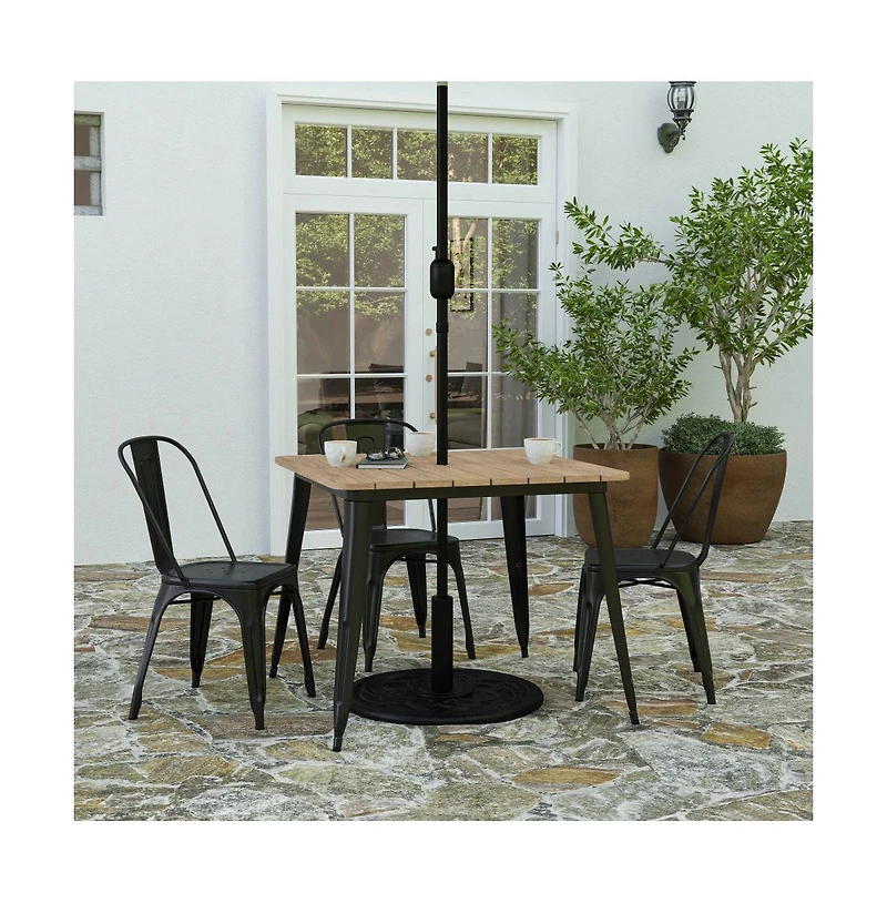 Merrick Lane Dryden Indoor/Outdoor Dining Table With Umbrella Hole, 36" Square All Weather Poly Resin Top And Steel Base