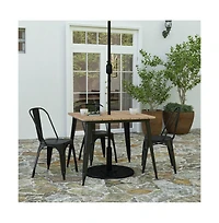 Merrick Lane Dryden Indoor/Outdoor Dining Table With Umbrella Hole, 36" Square All Weather Poly Resin Top And Steel Base