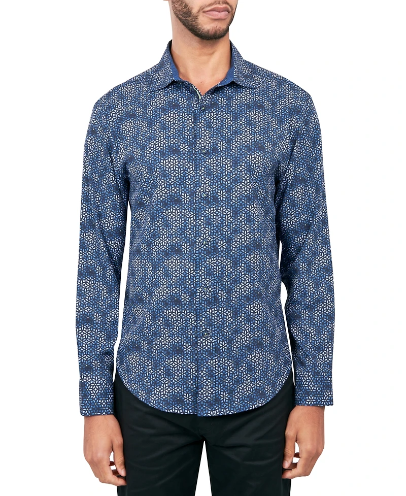 Society of Threads Men's Regular-Fit Non-Iron Performance Stretch Geo-Print Button-Down Shirt