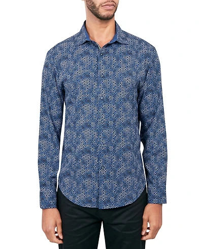 Society of Threads Men's Regular-Fit Non-Iron Performance Stretch Geo-Print Button-Down Shirt