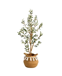 Nearly Natural 42" Artificial Olive Tree with Handmade Jute Cotton Basket with Tassels
