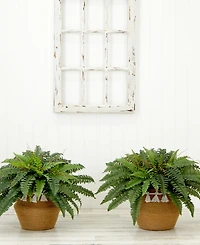 Nearly Natural 23" Artificial Boston Fern Plant with Handmade Jute Cotton Basket with Tassels Diy Kit Set of 2