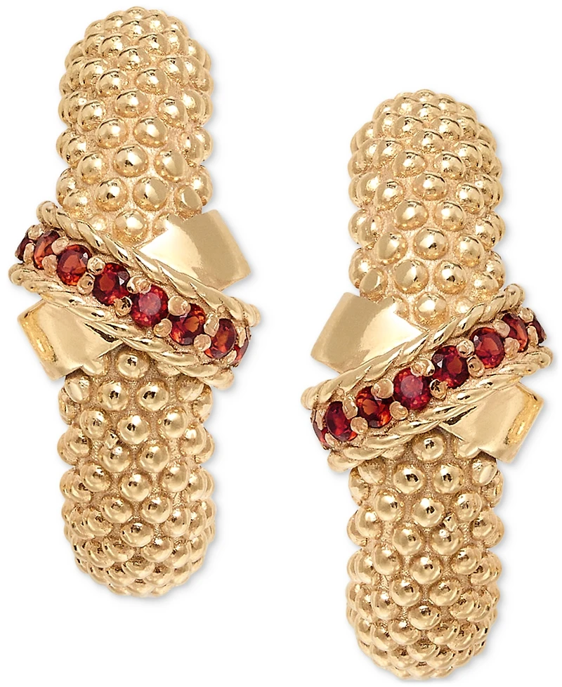 Garnet Crisscross Popcorn C Hoop Earrings (3/8 ct. t.w.) in 14k Gold-Plated Sterling Silver