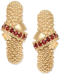 Garnet Crisscross Popcorn C Hoop Earrings (3/8 ct. t.w.) in 14k Gold-Plated Sterling Silver