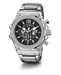 Guess Men's Multi-Function Silver-Tone Stainless Steel Watch 48mm