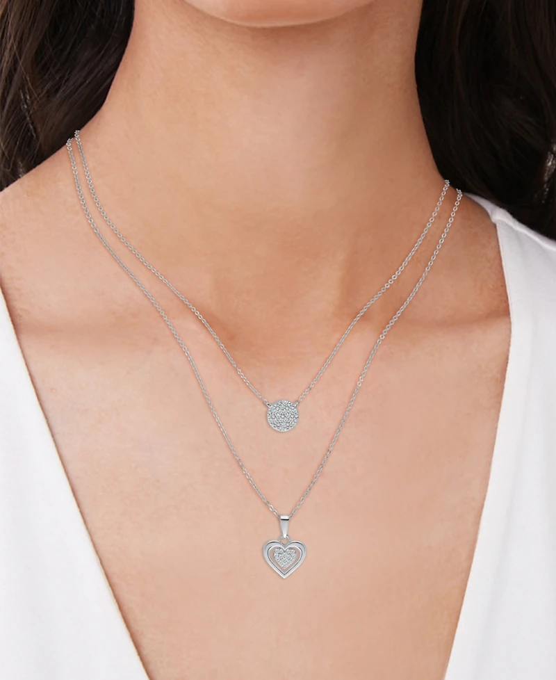 Diamond Circle & Heart 18" Layered Pendant Necklace (1/4 ct. t.w.) in Sterling Silver