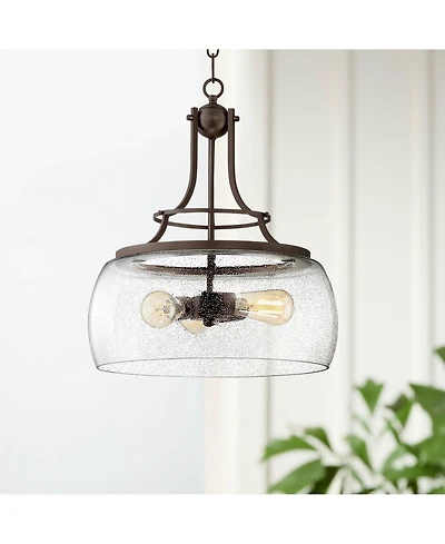 Franklin Iron Works Charleston Painted Bronze Iron Pendant Chandelier 16" Wide Rustic Farmhouse Clear Glass Shade Led 3-Light Dining Room House Foyer