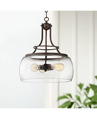 Franklin Iron Works Charleston Painted Bronze Iron Pendant Chandelier 16" Wide Rustic Farmhouse Clear Glass Shade Led 3-Light Dining Room House Foyer