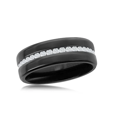 Stainless Steel Cz Eternity Band - Black Plated
