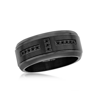 Stainless Steel Black Cz Band Ring - Plated
