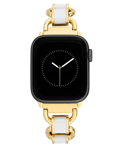 Anne Klein Women's White Enamel and Gold-Tone Alloy Metal Link Bracelet designed for Apple Watch 42mm (Series 1-3 only) & 44/45/46/49mm (Ultra & Ultra