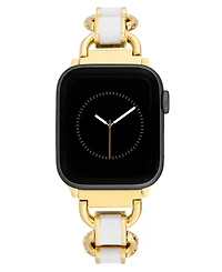 Anne Klein Women's White Enamel and Gold-Tone Alloy Metal Link Bracelet designed for Apple Watch 42mm (Series 1-3 only) & 44/45/46/49mm (Ultra & Ultra
