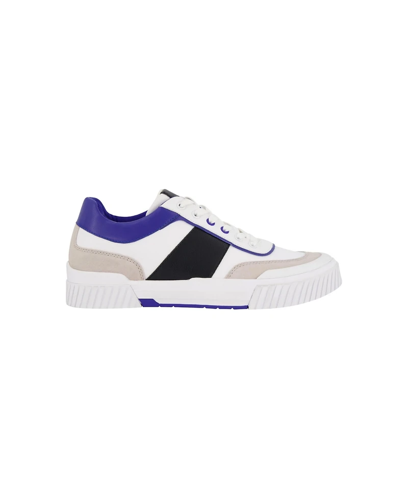 Dkny Men's Low Top Two Tone Branded Sole Lace Up Sneakers