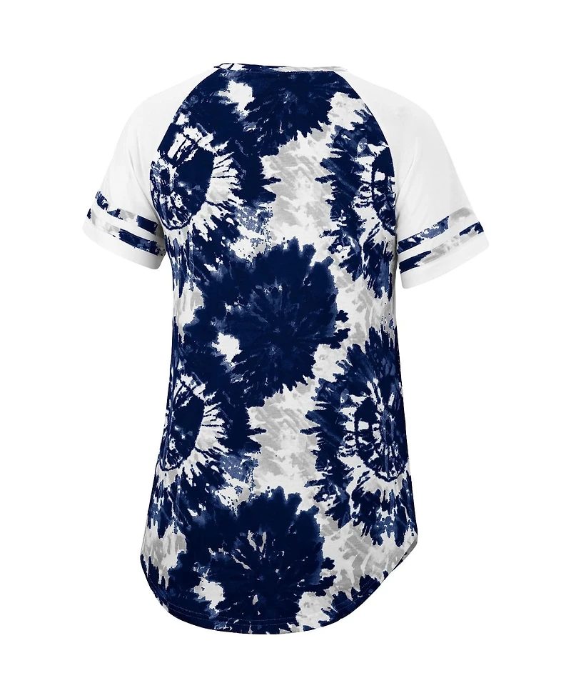 Women's Colosseum Navy, White Notre Dame Fighting Irish Annie Oversized Tie-Dye Raglan T-shirt