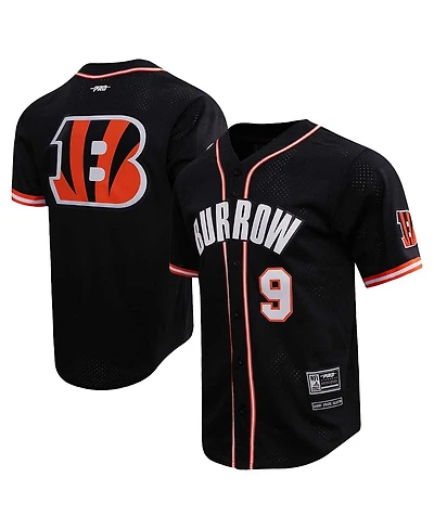 Men's Pro Standard Joe Burrow Black Cincinnati Bengals Mesh Baseball Button-Up T-shirt