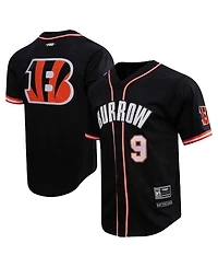 Men's Pro Standard Joe Burrow Black Cincinnati Bengals Mesh Baseball Button-Up T-shirt