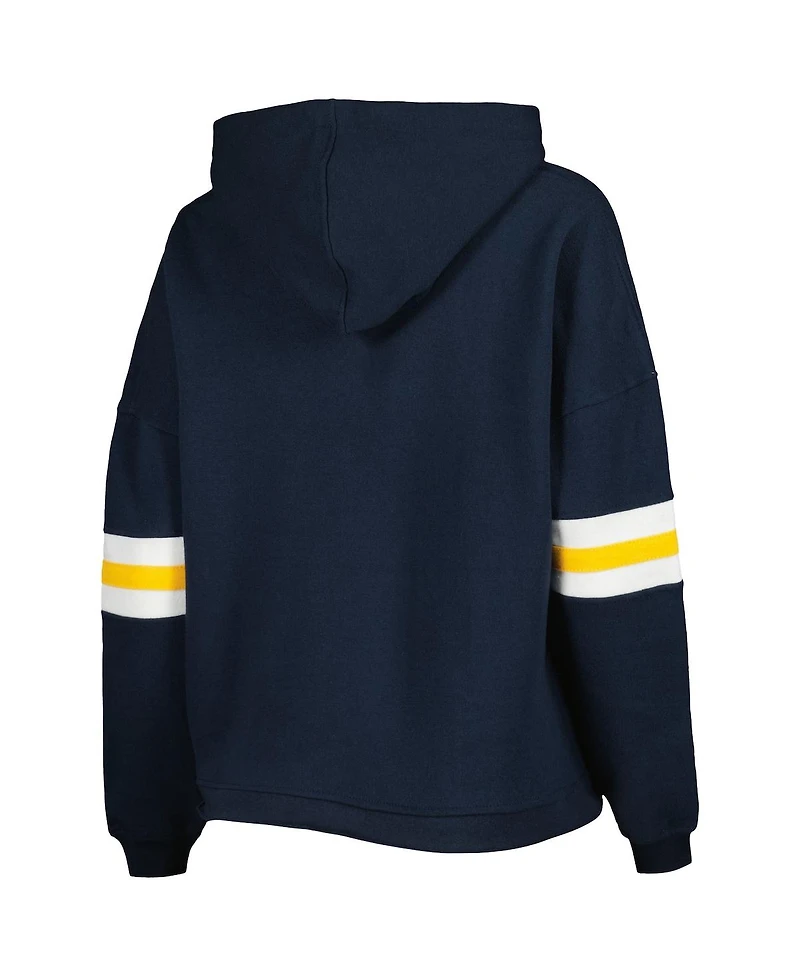 Women's Pressbox Navy Distressed West Virginia Mountaineers Super Pennant Pullover Hoodie