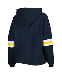 Women's Pressbox Navy Distressed West Virginia Mountaineers Super Pennant Pullover Hoodie