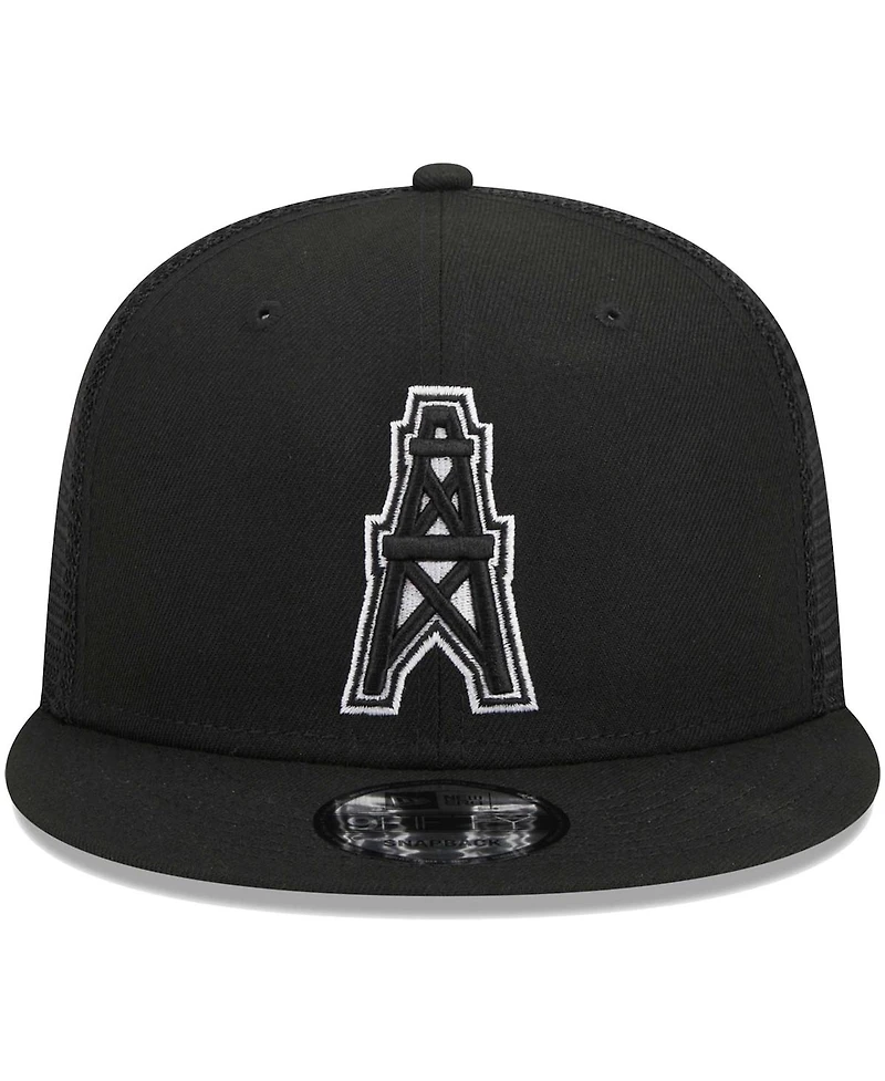 Men's New Era Black Houston Oilers Gridiron Classics Throwback Main Trucker 9FIFTY Snapback Hat