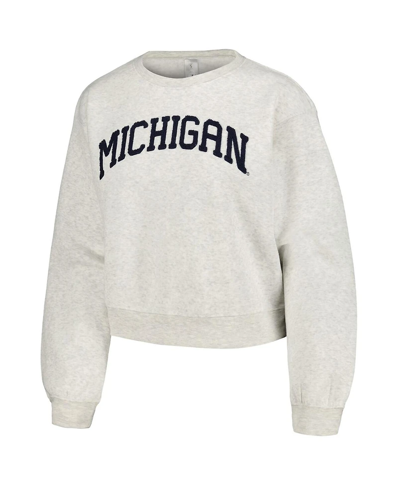 Women's ZooZatz Oatmeal Michigan Wolverines Core Chenille Cropped Pullover Sweatshirt